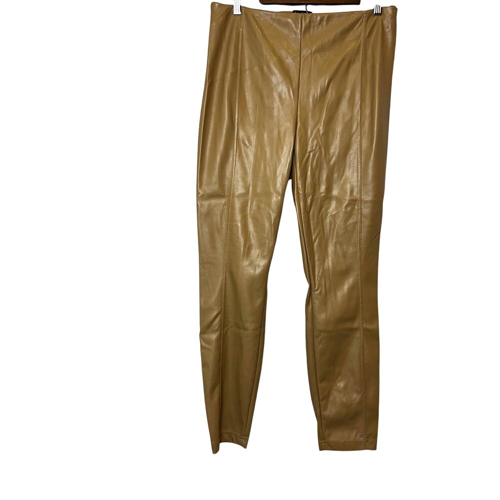 Nicole Miller Faux Leather High Rise Leggings Camel Brown Medium NWT